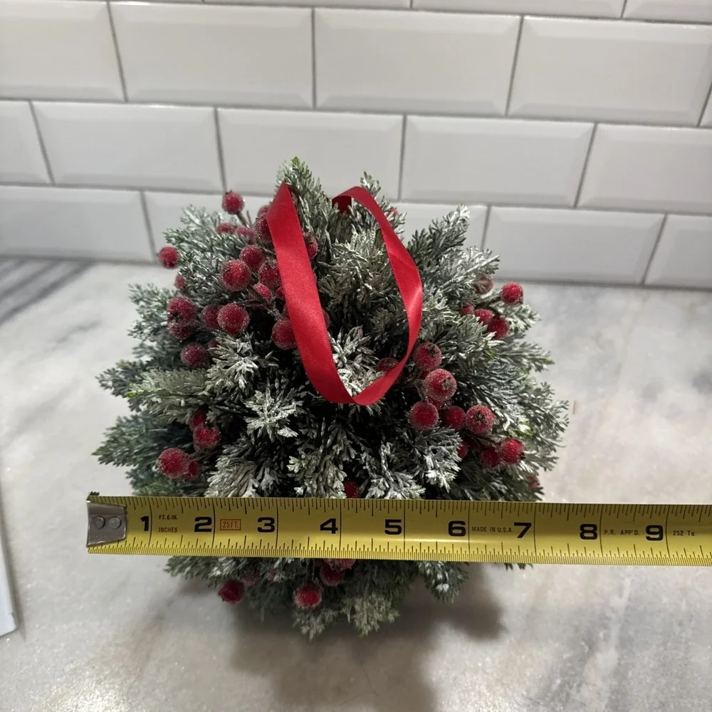 Martha Stewart HANGING TOPIARY KISSING PLANT BALL Winter Fern PIP Berries 8